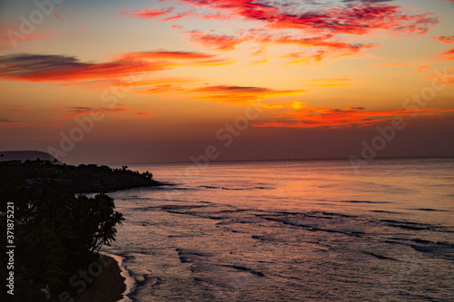 Sunrise over the south east shore of Oahu  Hawaii.