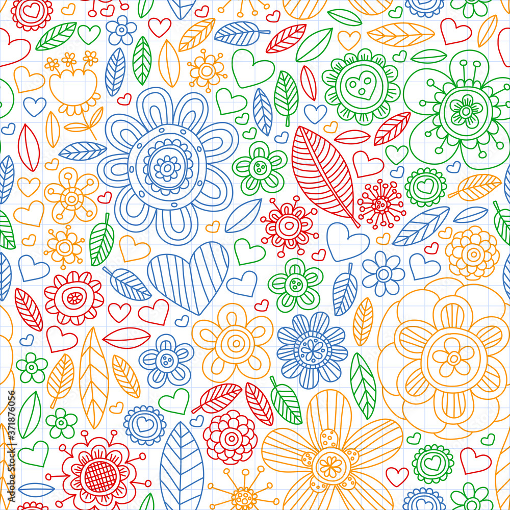 Seamless flowers vector pattern. Background for wedding design, coloring page, book.