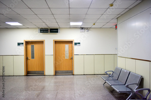 Tangshan, Hebei, China - August 3, 2020: night, quiet hospital corridors