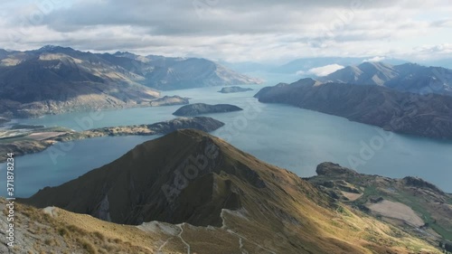 Tilt Up Reveal of Lake Wanaka on an Overcast Day
