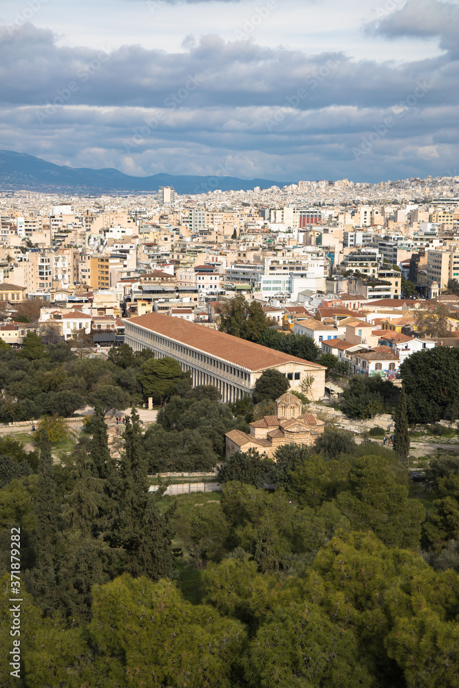 View over Athens, featuring the Stoa of Attalos, Greece