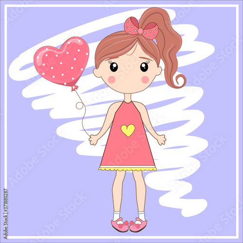 Girl in cartoon style with balloon