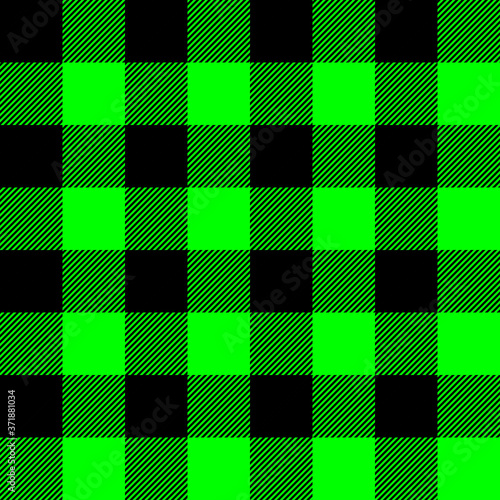 Tartan plaid. Scottish pattern in black and lime cage. Scottish cage. Traditional Scottish checkered background. Seamless fabric texture. Vector illustration