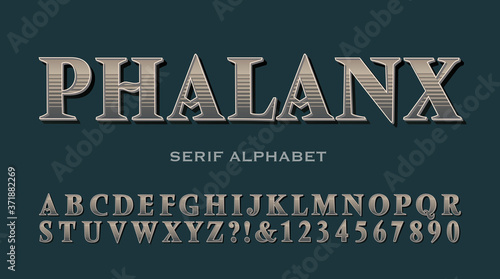 A Classic Serif Font with Gradient Stripe Effect. Muted Color Alphabet like an Antique Vintage Book Cover.