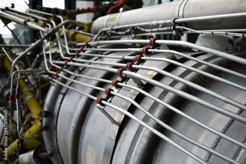 Fototapeta Naklejka Na Ścianę i Meble -  Closeup of rocket fuel and air lines.