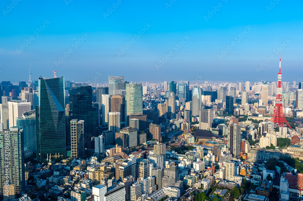 東京都港区六本木の高層ビルの展望台から見た東京の都市景観