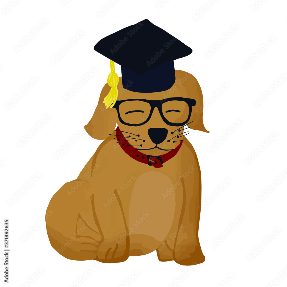 Um cachorro usando um chapéu de formatura em uma ilustração vetorial, celebrando um marco educacional com charme canino