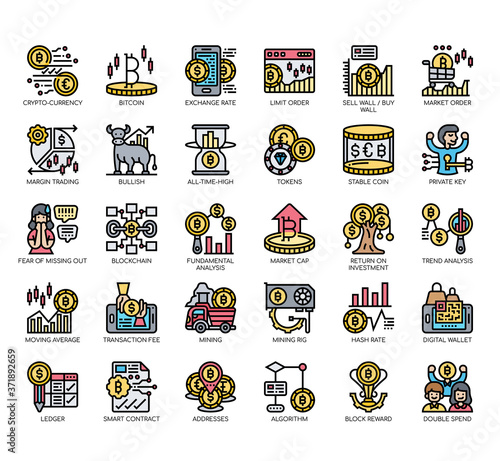 Set of cryptocurrency thin line and pixel perfect icons for any web and app project.