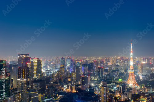 東京都港区六本木の高層ビルの展望台から見た夜の東京の都市景観 © zu_kuni