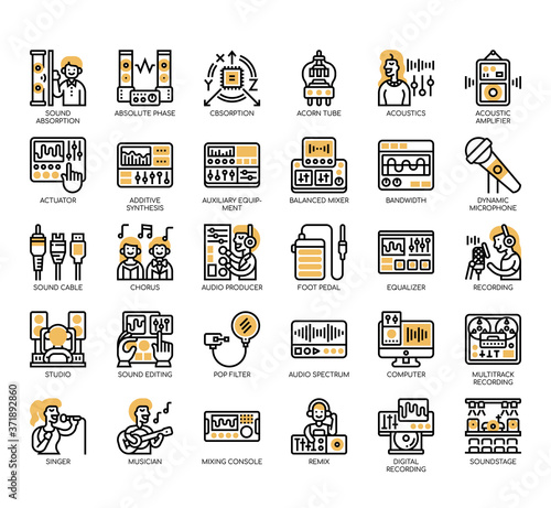 Set of sound studio thin line and pixel perfect icons for any web and app project.