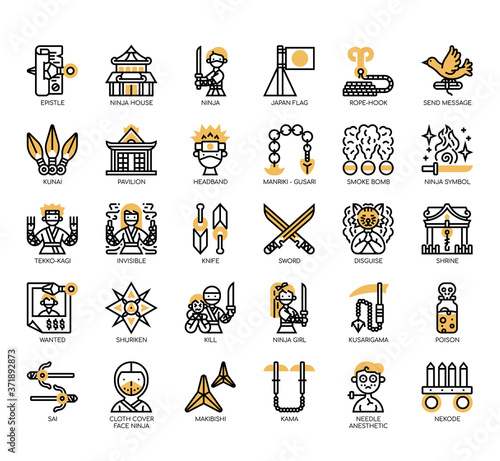 Set of ninja thin line and pixel perfect icons for any web and app project.