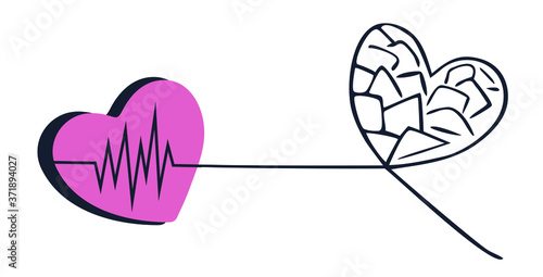 Combinação de um coração em arte linear e um ecograma colorido em estilo flat design, representando uma fusão entre o amor e a saúde. Ilustração vetorial.