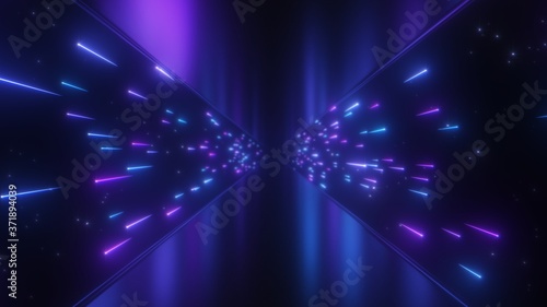 Neon Glow Shooting Star Comets Fly Light Speed in Reflective Tunnel - Abstract Background Texture