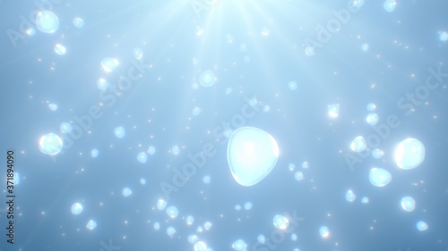Rising Air Bubbles Sparkle Underwater Ocean Surface Sunlight Rays - Abstract Background Texture