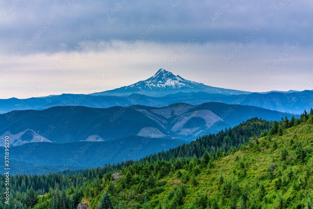 Mt Hood mountain landscape in the morning taken from Silver Star Mountain in Washington State