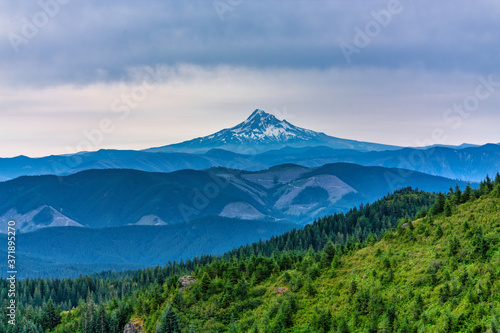 Mt Hood mountain landscape in the morning taken from Silver Star Mountain in Washington State
