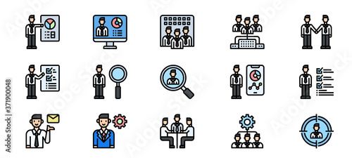 Human Resources Management line color people  icons