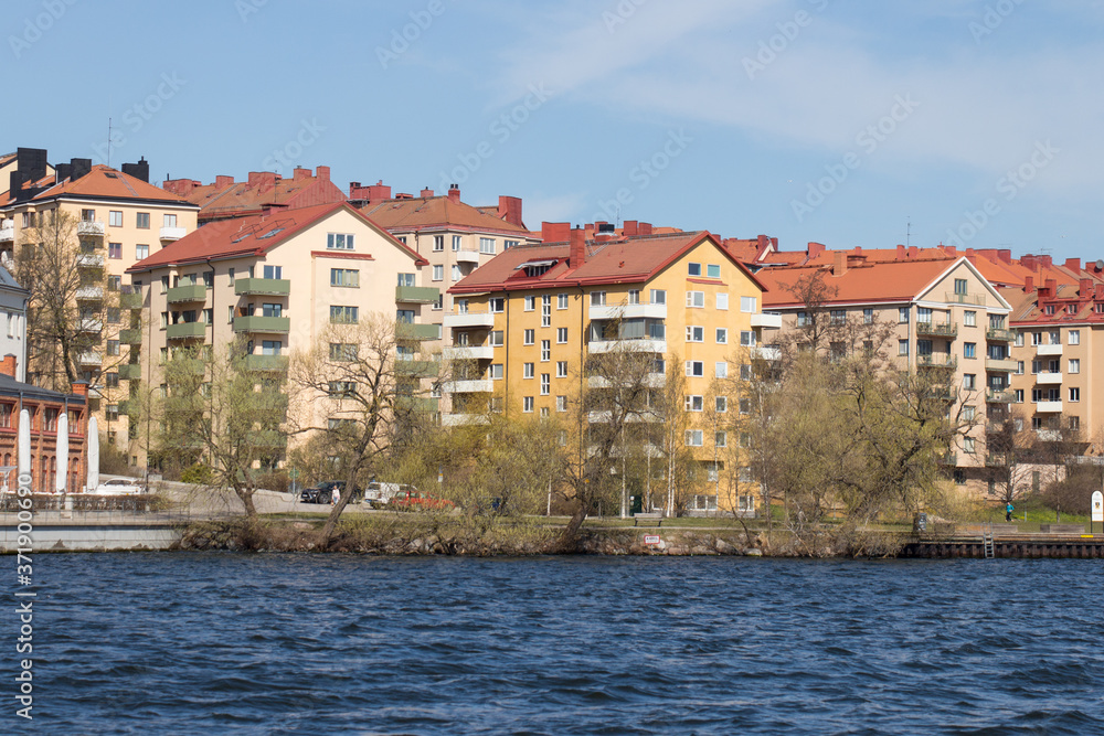 Obraz premium Colorful buildings on Kungsholmen waterfront, Stockholm, Sweden.