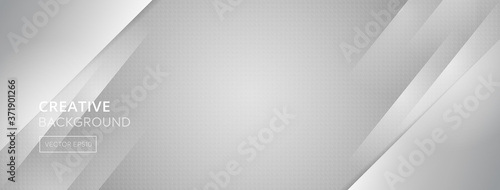 Abstract gray banner background with oblique lines and small hexagon dotted texture