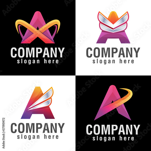 gradient initial letter A with wings business logo. consulting business logo collection