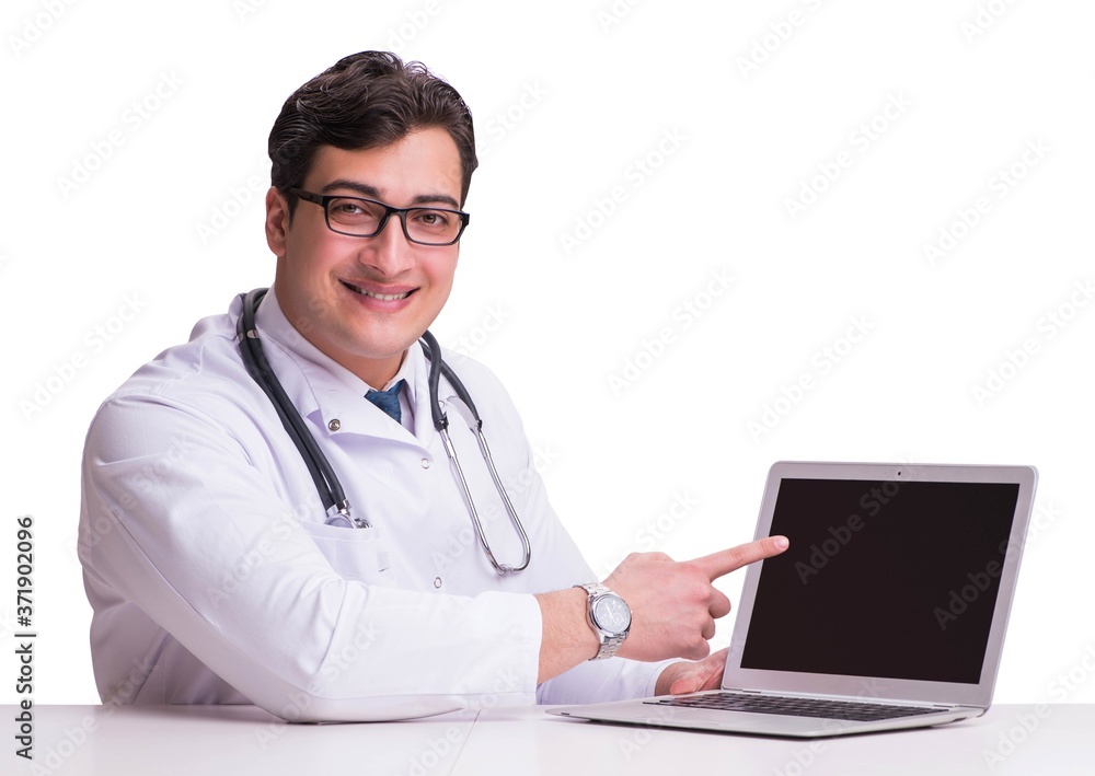 Doctor in telemediine mhealth concept on white Doctor in telemediine mhealth concept on white