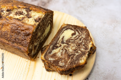Homemade marble chocolate pound cake or loaf bread