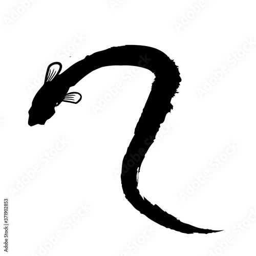 うなぎのイラスト　うなぎのシルエット
Illustration of eel. Eel silhouette. Fish silhouette on a white background.