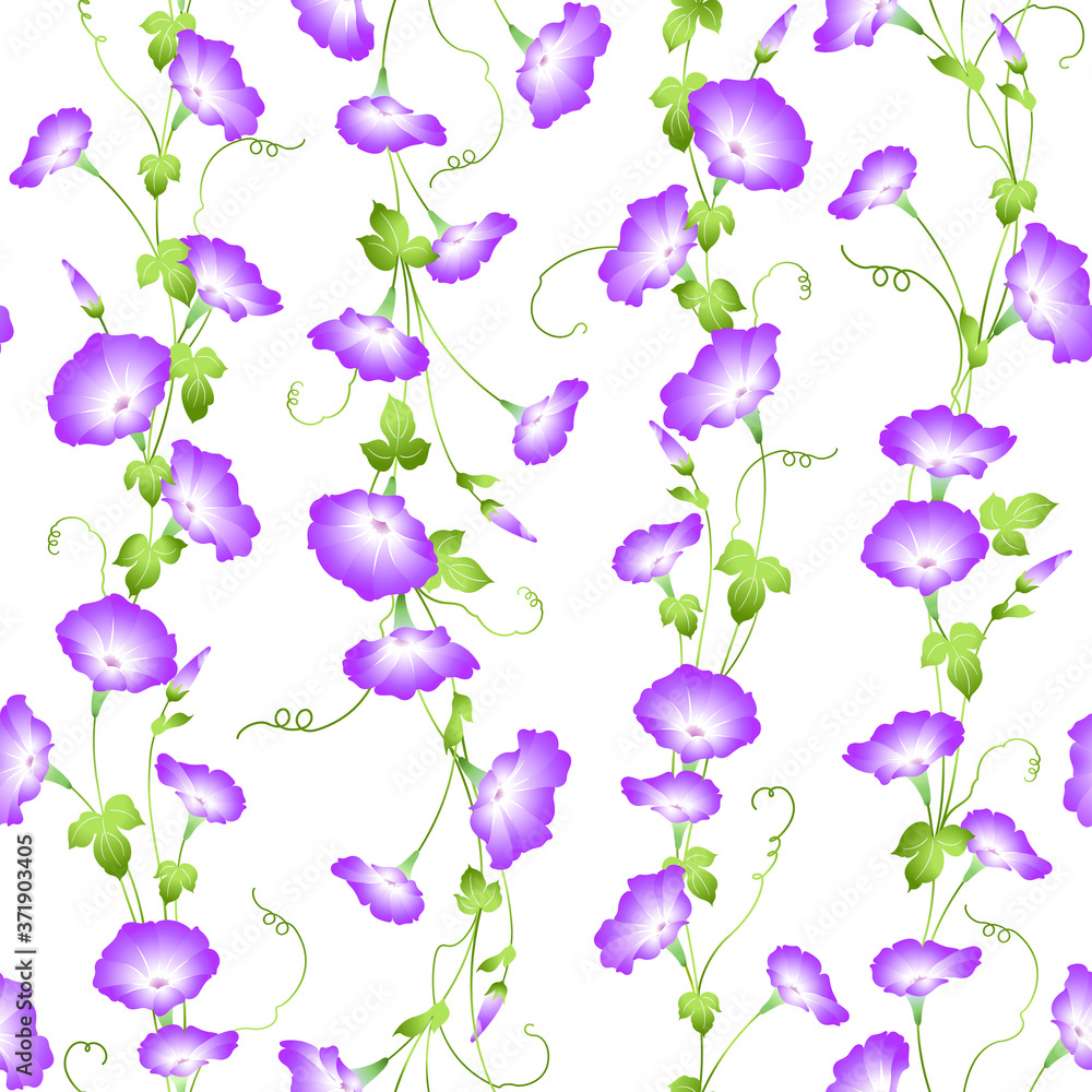 Naklejka premium Seamless pattern of a Japanese-style, beautiful morning glory