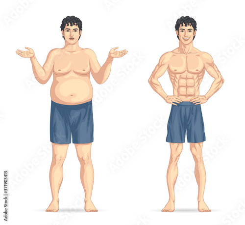 Before and After Weight Loss Fat and Slim Male