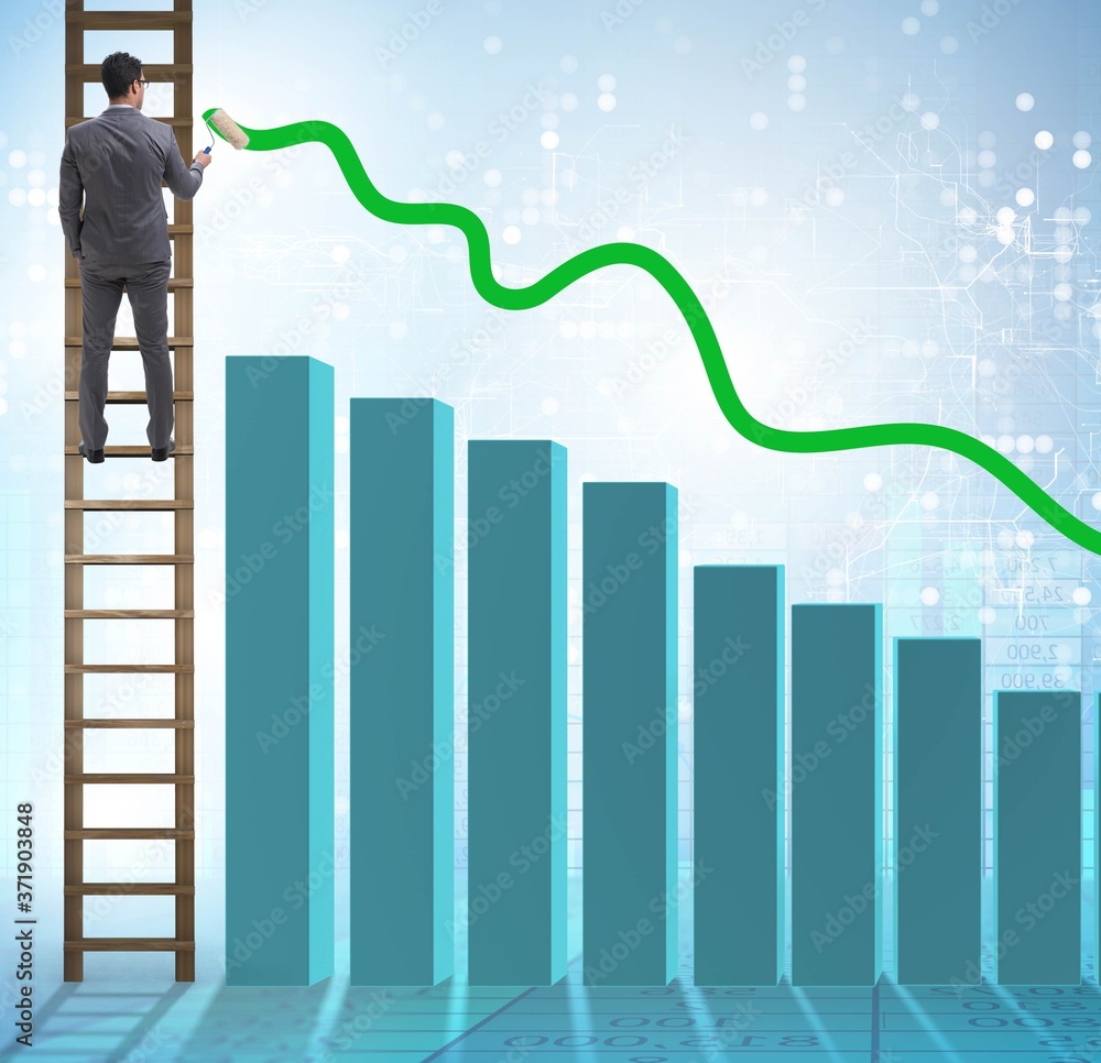 Businessman climbing towards growth in statistics Businessman climbing towards growth in statistics