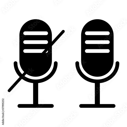 Mute icon. The microphone is on. The microphone is turned off. Black sound control button. Vector image. Stock photo.