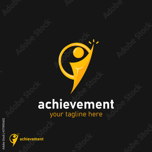 achievement people visionary leader reach high target, reaching star vision logo icon symbol in gold color