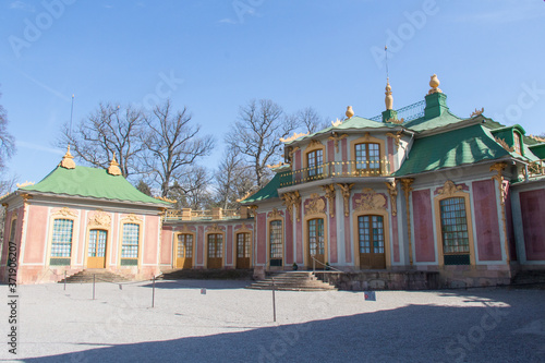 Drottningholm , Sweden - April 21 2019: the view of The Chinese Pavilion at the Royal Palace park on April 21 2019 in Drottningholm, Sweden.