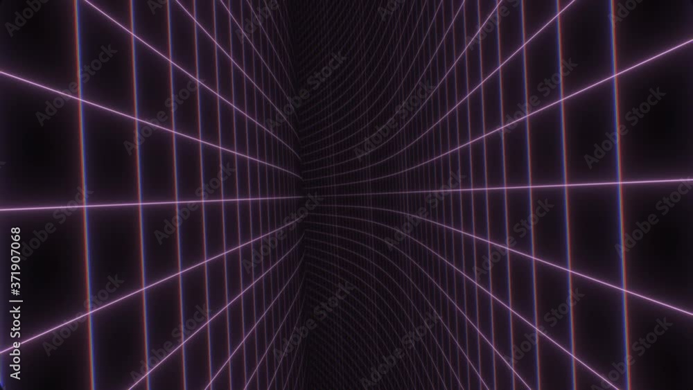 Fly Between Wavy Synthwave Neon Grid Planes Bending Corridor Path - 4K Seamless Loop Motion Background Animation Fly Between Wavy Synthwave Neon Grid Planes Bending Corridor Path - 4K Seamless Loop Motion Background Animation