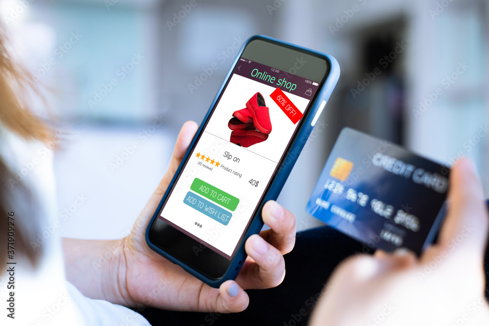 online shopping concept.hands using mobilephone and holding credit card