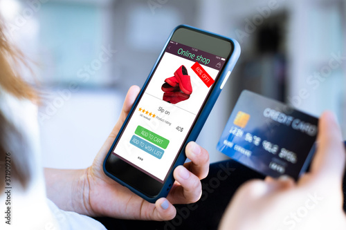 online shopping concept.hands using mobilephone and holding credit card
