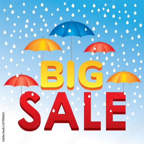 Big sale banner in Rainy season, flat design, background Vector