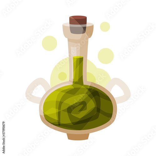 Transparent Bottle of Green Potion, Occult Magic Object for Mystic Ritual Cartoon Style Vector Illustration