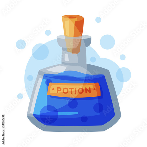 Transparent Bottle of Potion, Occult Magic Object for Mystic Ritual Cartoon Style Vector Illustration