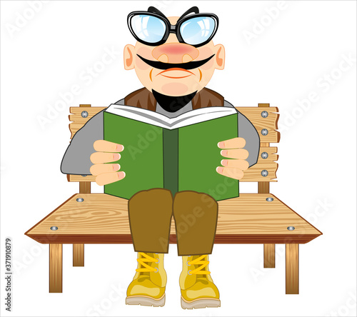 Man sits on bench and reads book