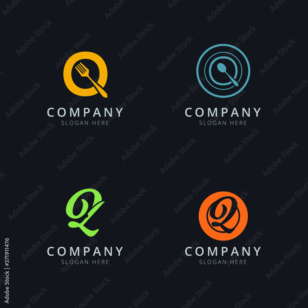 Initial Q logo with restaurant elements