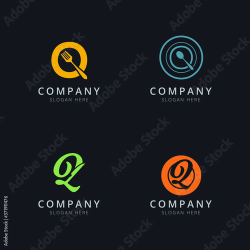 Initial Q logo with restaurant elements