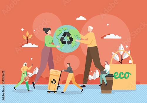 Zero waste green eco friendly lifestyle, ecology, vector flat illustration
