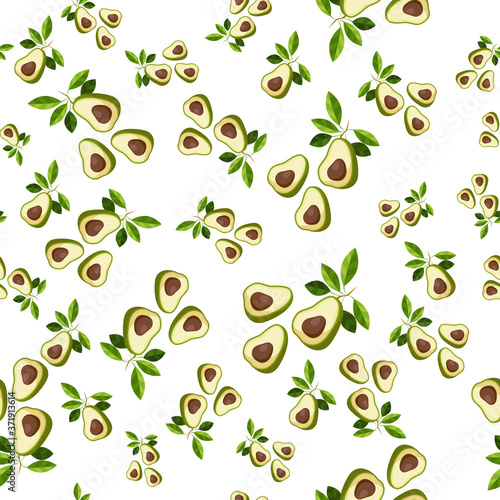 Avocado seamless pattern. Whole avocado with leaf. Texture for eco and healthy food