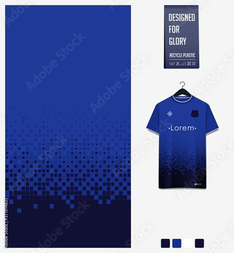 Blue gradient geometry shape abstract background. Fabric textile pattern design for soccer jersey, football kit, sport uniform. T-shirt mockup template design. Vector Illustration.