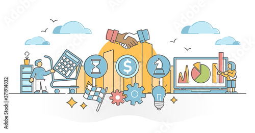 Procurement management occupation symbolic routine scene outline concept