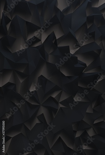 3d render,8K abstract black crystal background, faceted texture, macro panorama, wide panoramic polygonal wallpaper 
