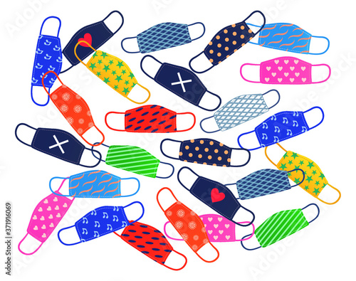 Colorful reusable face masks.
A collection of masks with various patterns.