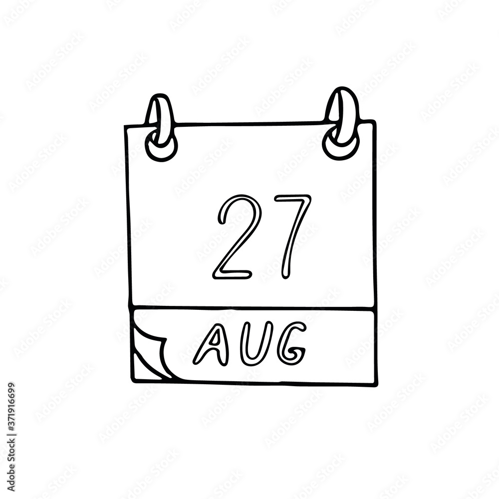 calendar hand drawn in doodle style. August 27. Day, date. icon, sticker, element, design. planning, business holiday calendar hand drawn in doodle style. August 27. Day, date. icon, sticker, element, design. planning, business holiday