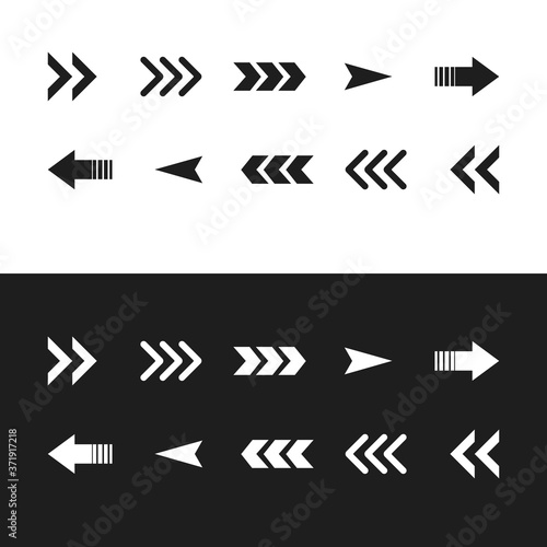 Black & White Arrow Flat icon Set. vector left and right arrow icon sign. Vector illustration